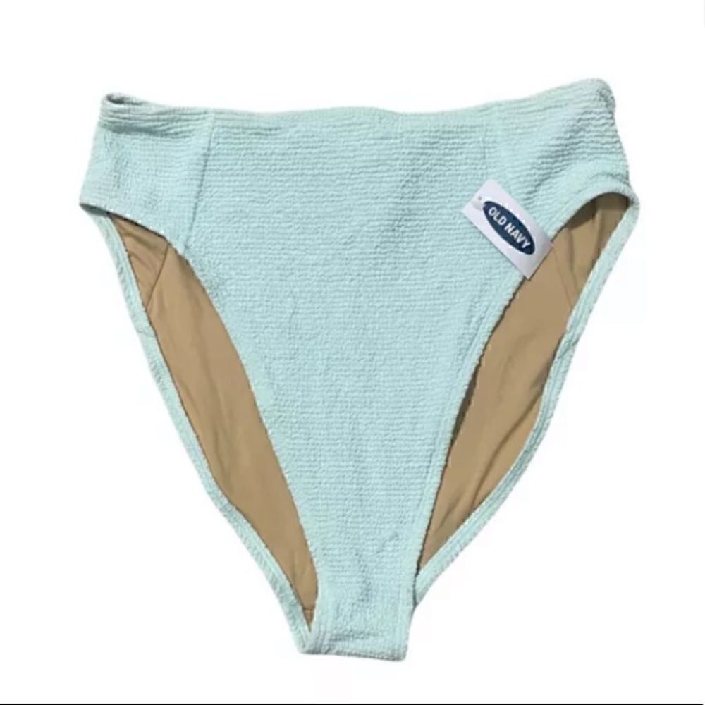 New Old Navy Black Ribbed High Waisted Swim Suit Bikini Bottoms Only Size Medium